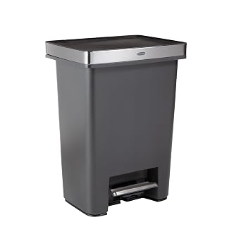 Rubbermaid Premier High-Capacity Step-On Trash Can, 19 Gallon, Single or Dual Stream Trash or Recycling, Charcoal, Stainless-Steel Rim, Lid Lock, Quiet Lid, for Home/Kitchen/Garage/Apartment