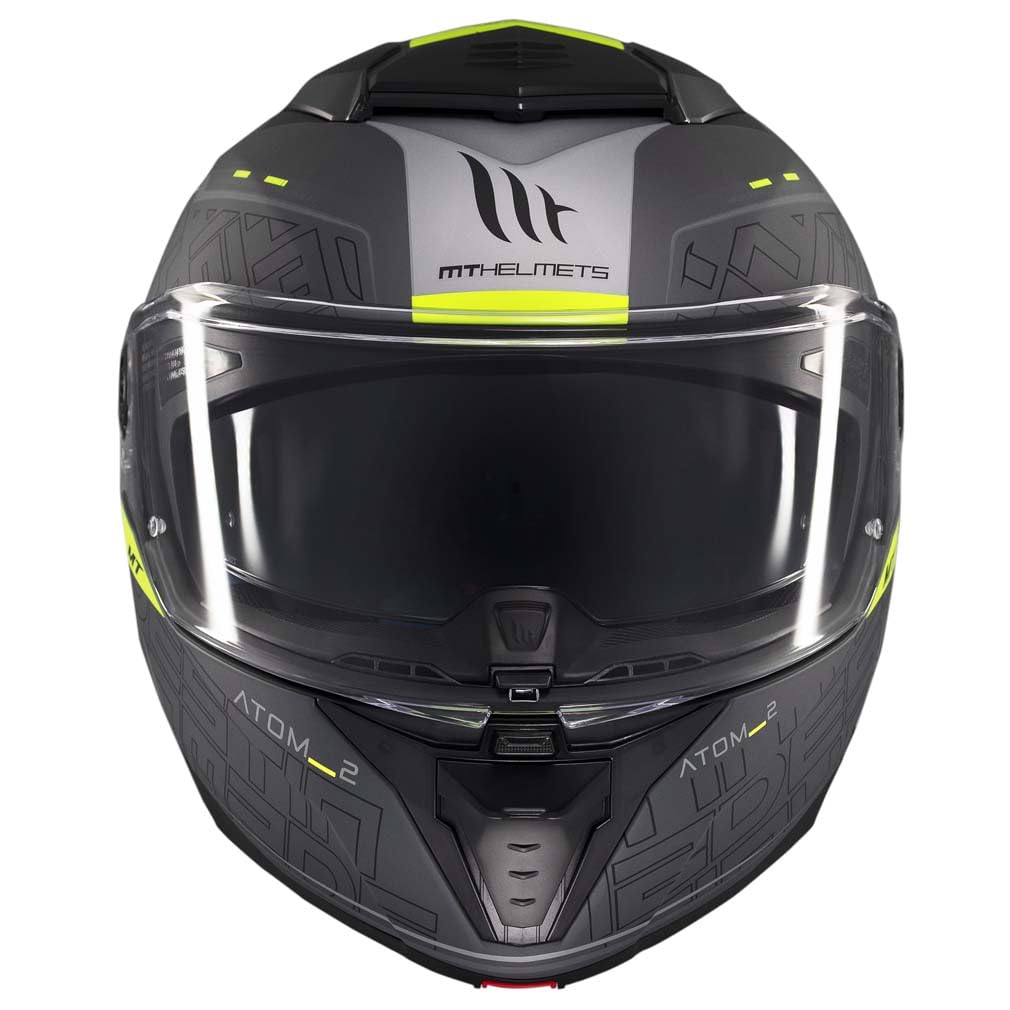 Designed MT Atom 2 Destiny C2 Gris Amarillo Mate Bluetooth Sena Integrado - Casco de Moto Modular Abatible con Visor Solar - Unisex Hombre y Mujer - Homologado P/J ECE 22.06