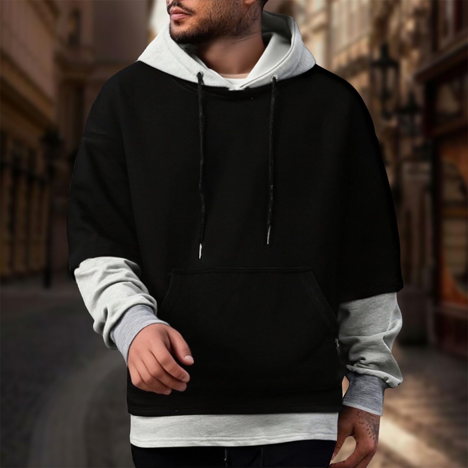 Sudaderas con Capucha Corta Sudadera Oversize Estilo Patchwork para Hombre, Nueva Otoño Juveniles (Black, XXXXL) Ropa Playa Mujer Moto Trabajo Hombre Verano Jersey Manga Artículos De