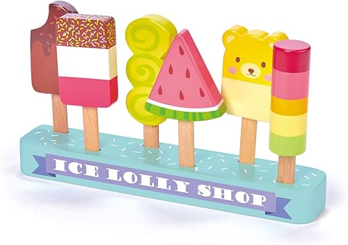 Tender Leaf Toys - Ice Lolly Shop - 13 piezas de juguete de juego de comida de simulación con 6 paletas de madera barras de helado - Fomenta el