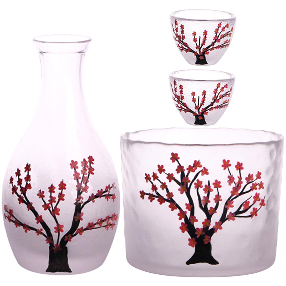 Set Elegante di 4 Pezzi per Sake in Vetro Stile Giapponese Brocca e Bicchieri, Design Semplice e Funzionale per Natale e Anniversari