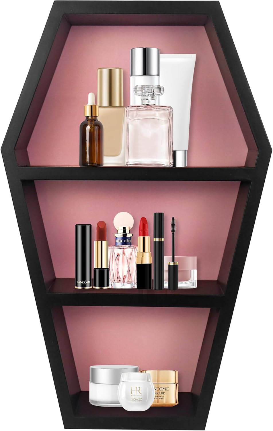 Coffin Shelf, Wooden Goth Spooky Wall Decor for Home,Black Hanging Wooden Shelf for Display or Storage of Makeup, Shot Glasses, Rocks, Books,Curiosities,15.7" Tall