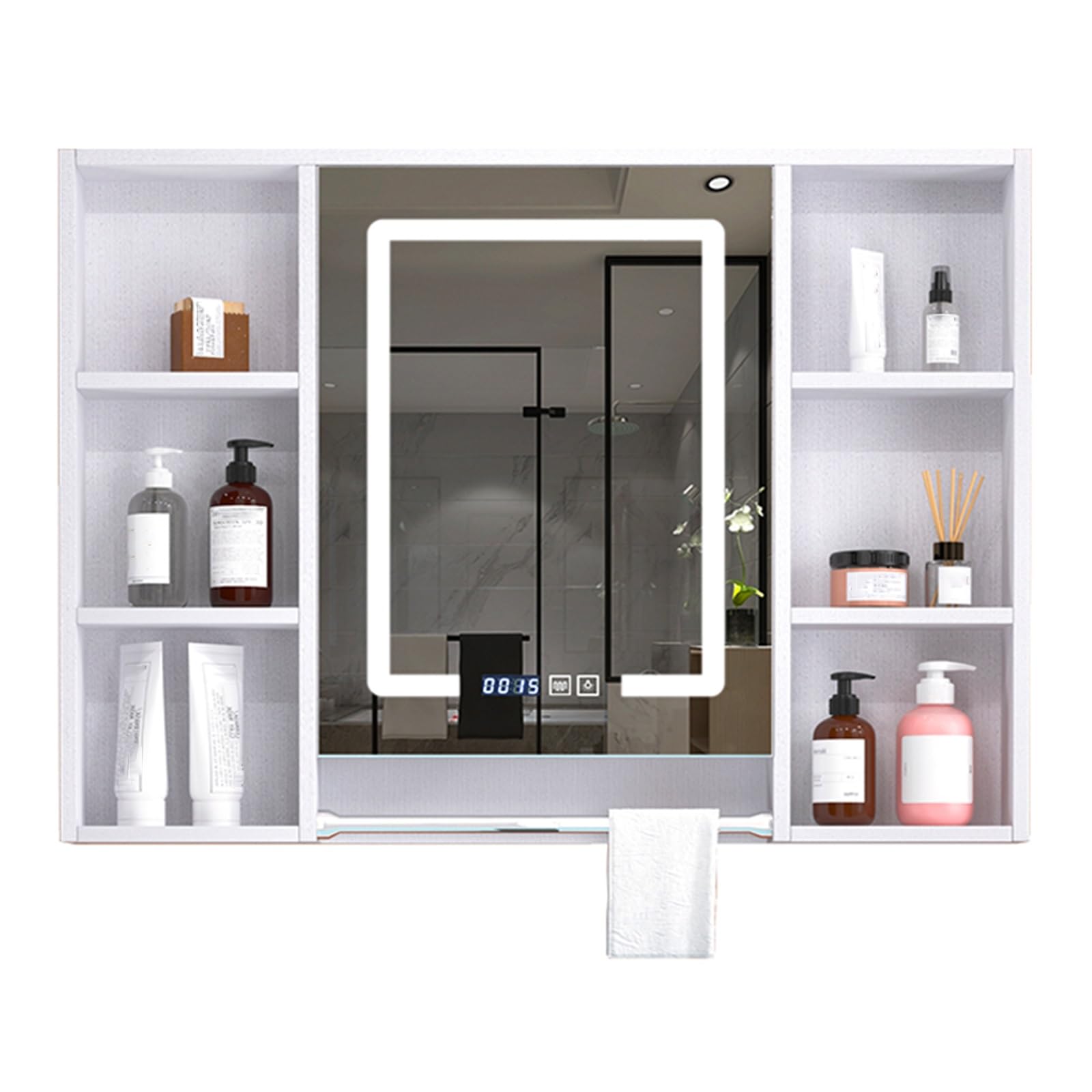Armoire de toilette led 80x70 cm anti-buée avec miroir et rangements