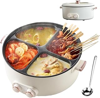 Electric Pot 4 Compartment,Mandarin Duck Electric Chafing Dish, 6 Liters Capacity Hot Pot, Multi-functional Power Control, for Busy Person