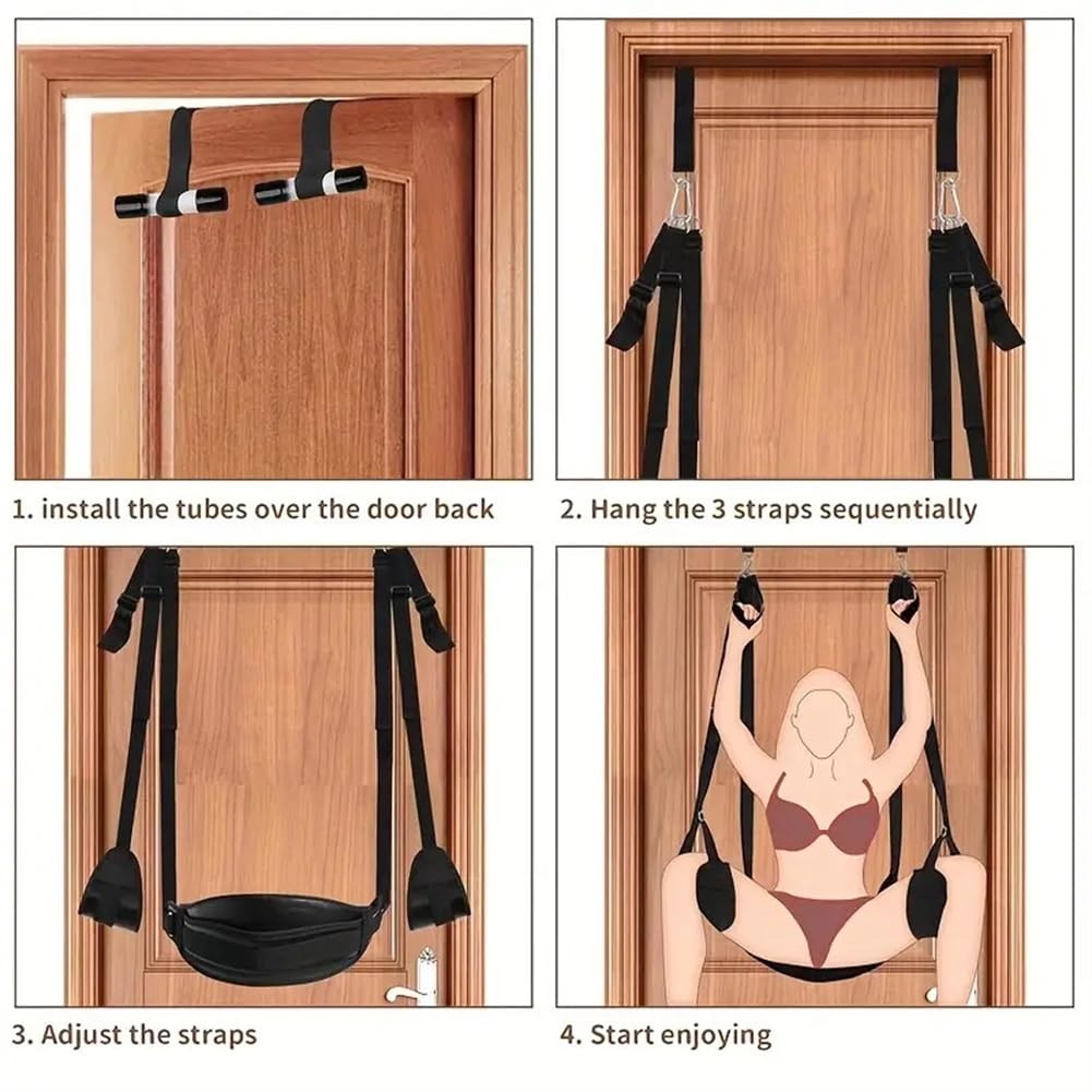 Un outil d'exercice de yoga avec un coussin en peluche en cuir et une suspension pneumatique collée sur la porte, rendant le jeu plus amusant.