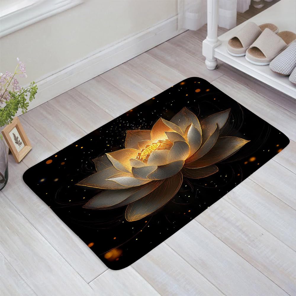 Black Gold Lotus Bathroom Rug Set – 3-Piece Non-Slip Mats For Sink, Tub, Toilet | Soft Microfiber, Washable