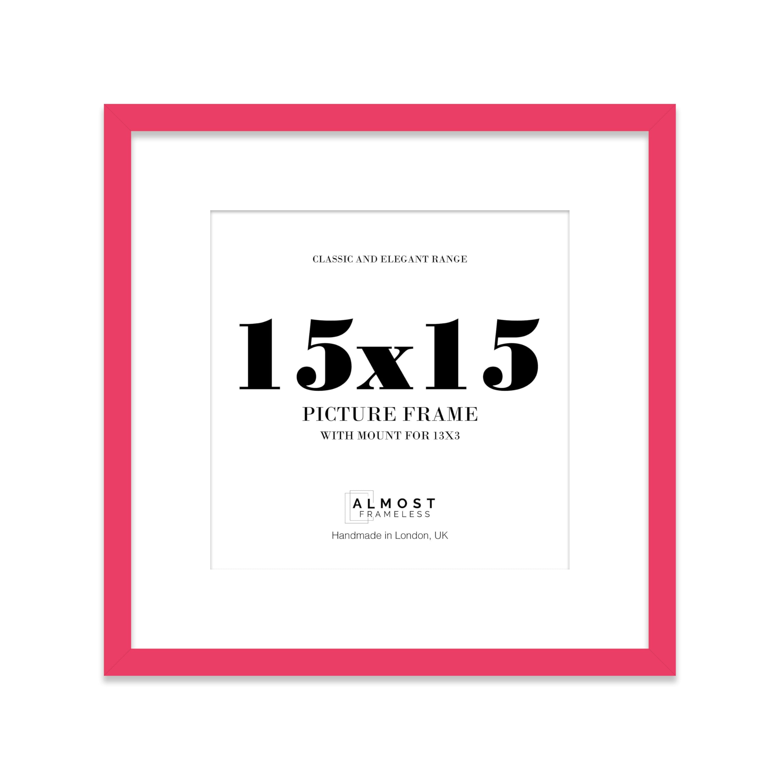 15x15 Bright Pink Picture Frame with Mount for 13x13 Photos, Prints - Modern Square Wall Frame, 1 Pack