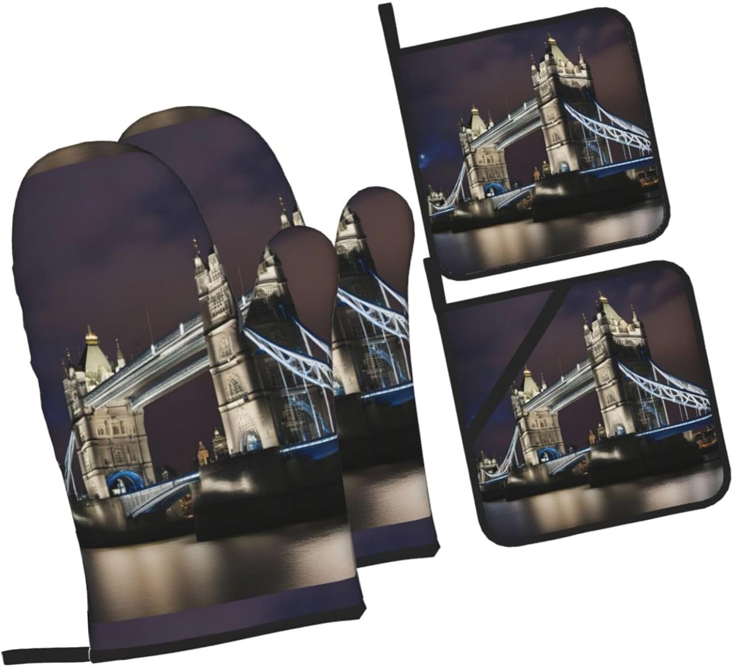 Tower Bridge in London Kitchen baking four piece set, fit for cooking and baking, oven, microwave, and outdoor barbecue