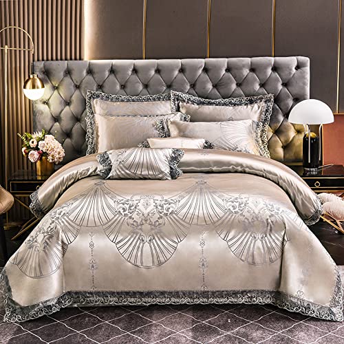 MAHPKYZ Fundas Nordica Cama 150,Ropa De Cama De Boda De Tencel De Seda De Hielo Jacquard De SatéN De AlgodóN De Estilo Europeo, Juego De Funda De Almohada De SáBana De EdredóN De Seda, B