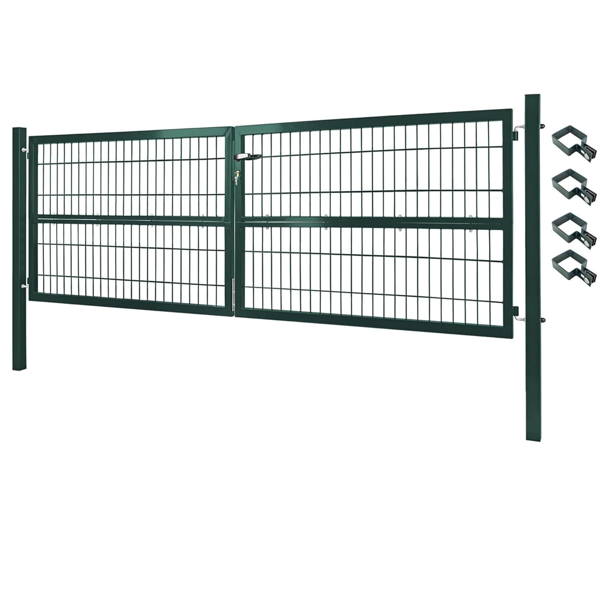 Gartentor Tor Gartenzaun Zaun 300x80 cm Doppelflügelig Gartentür aus Metall für Stabmattenzaun Abschließbar inkl. Pfosten Grün