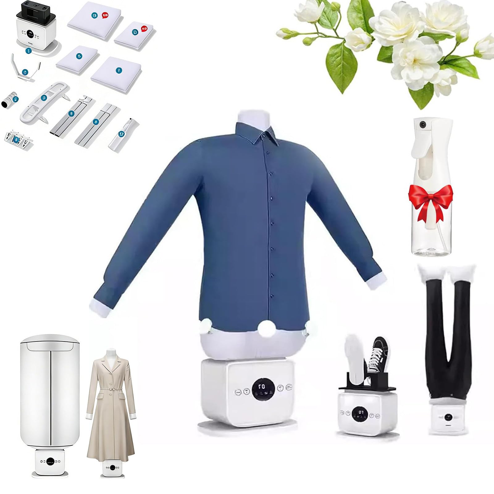 Automatischer Hemdenbügel Bügelpuppe zum Trocknen und Bügeln von T-Shirts, Blusen, Vertikalbügeleisen 2 in 1 Trocknet faltenfrei mit 4 Gewichtsclips, Timer und Digitalanzeige Upgraded