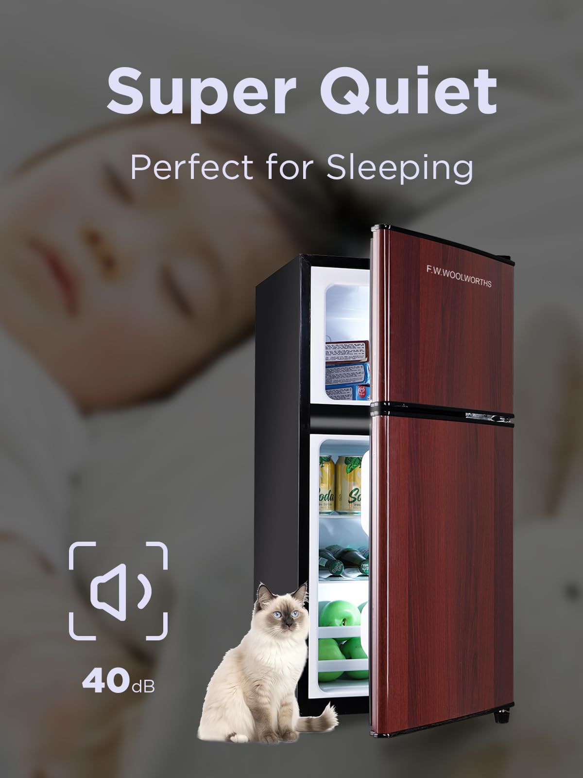 F.W.Woolworths 3.5 Cu.Ft Compact Refrigerator With Freezer, Mini Fridge With 2 Doors, Small Fridge With Adjustable Thermostat For Dorm, Office, Bedroom, RV, Home, Wood on Fridge.com - View 5