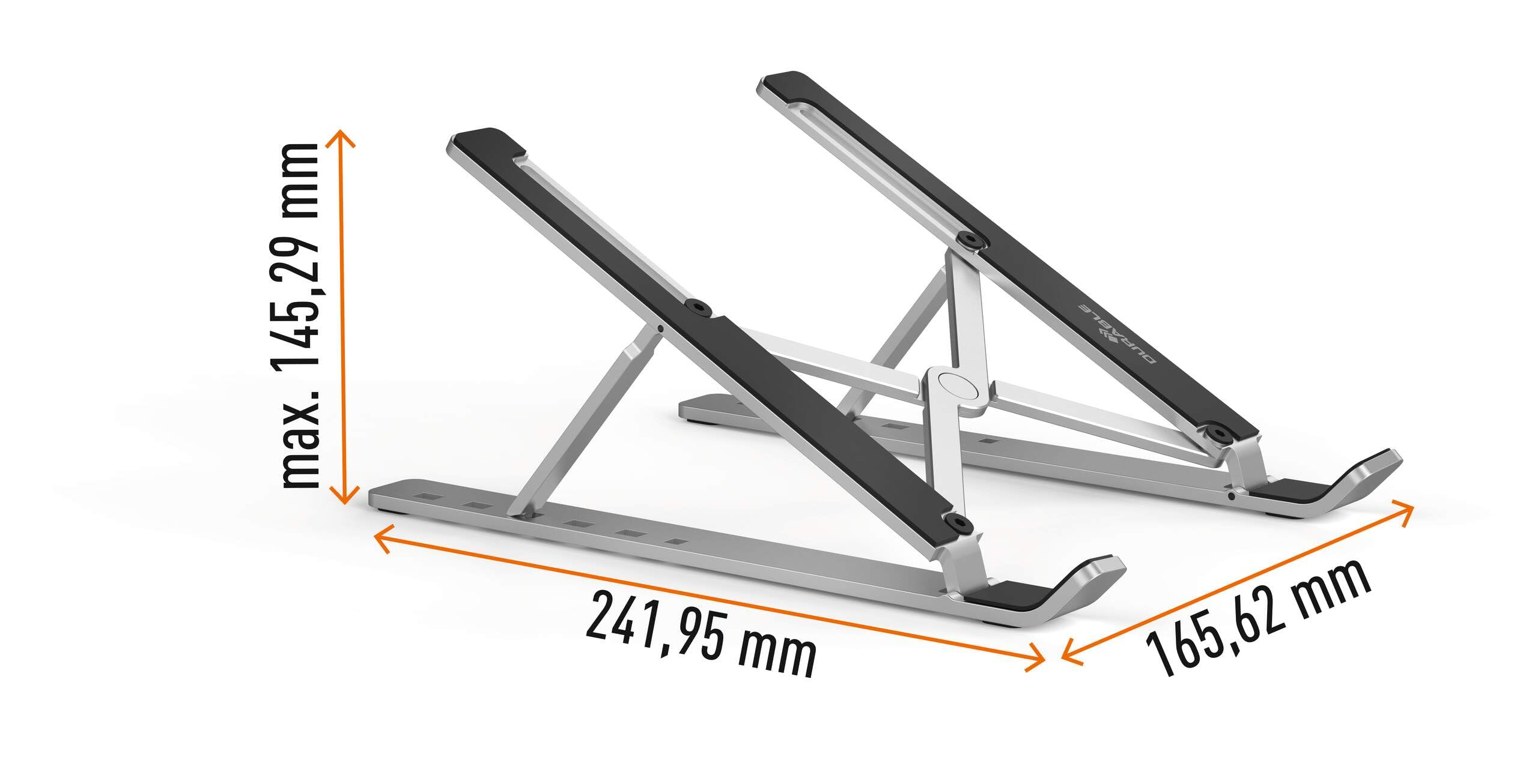 Durable Supporto Alza Notebook/Tablet fino a 15", Pieghevole e Regolabile in Altezza, Incl. Pochette da Viaggio, Argento, 505123