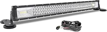 Willpower 32 inch Straight Led Light Bar with Magnetic Bracket Holder,12V Wiring Harness Cable Kit,405W Triple Row Flood Spot Beam Driving Work Lamp for Jeep Car Off Road Truck SUV 4x4 Trailer,6000K