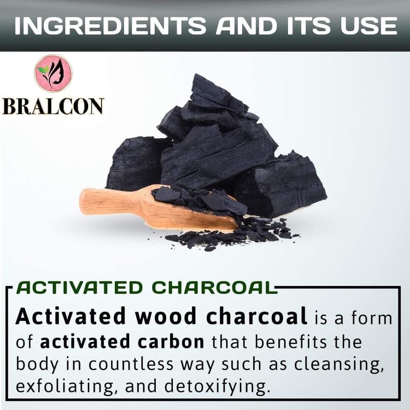Image of BRALCON Activated Charcoal Powder for Skin & Hair - Coconut Shell Charcoal Powder for All Skin Types, Triple Filtered, 100gm