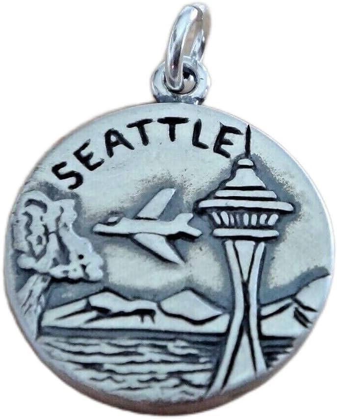Sterling Silver .925 Seattle Space Needle Charm 2-sided Pendant - Jewelry making Supply by Charm Crazy