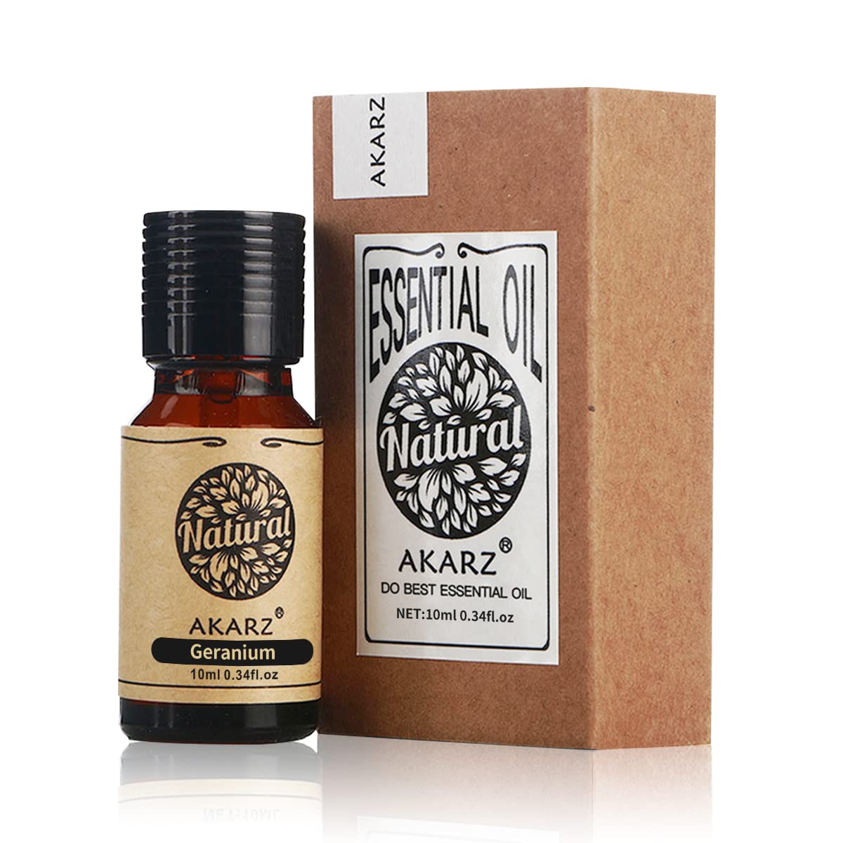 AKARZ Geranium Essential Oil Natural Organic Geranium Oil for Skin Body Hair Care,Diffuser, Candle,Soap,Making, DIY,Massage Aroma 10ml