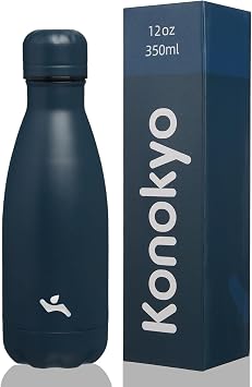 Konokyo Insulated Water Bottles,12 oz Double Wall Stainless Steel Vacumm Metal Flask for Sports Travel, Navy Blue