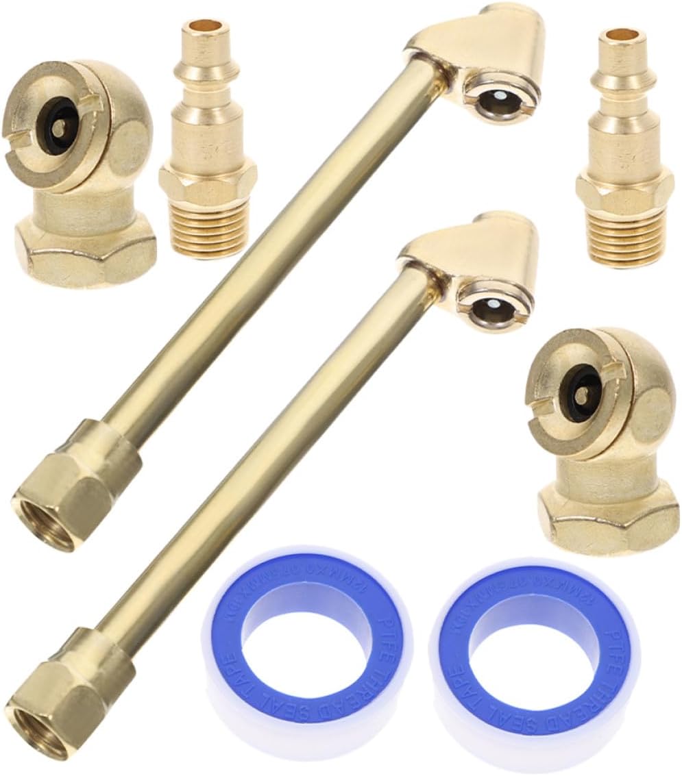 2 Sets 1/4 Inch Air Chuck Tire Inflator Nozzle Kit Copper Quick Connect 4pcs Set for Air Compressor Pressure and Inflator Hose Adapter Automotive Tire Inflation Tool