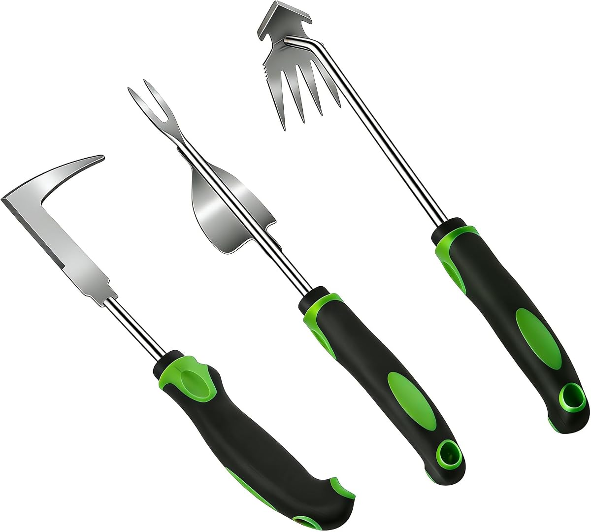 3 Piece Weeding Tool Set, Stainless Steel Hand Weeder Kit with Rubber Handles, Crack Weeder, Weed Puller and Crevice Tool for Lawn, Flower Beds, Sidewalk Cracks, Patio and Between Pavers