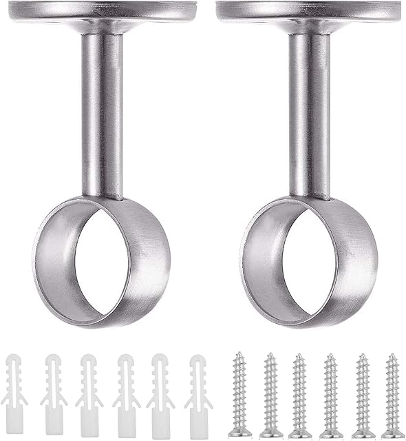 2 Pack Ceiling Mount Curtain Bracket, 25mm Curtain Pole Bracket, Ceiling Curtain Pole with Screws For Clothes Rail Pole Hanging, Eyelet Curtains ,Wardrobe Rod,Closet Pole Sockets