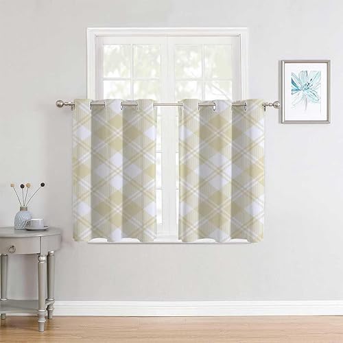 Miniatura 2 de Cortinas De Cocina Modernas - Paneles de cortina de puerta a cuadros beige de 55 pulgadas de ancho por 72 pulgadas de largo, 2 paneles