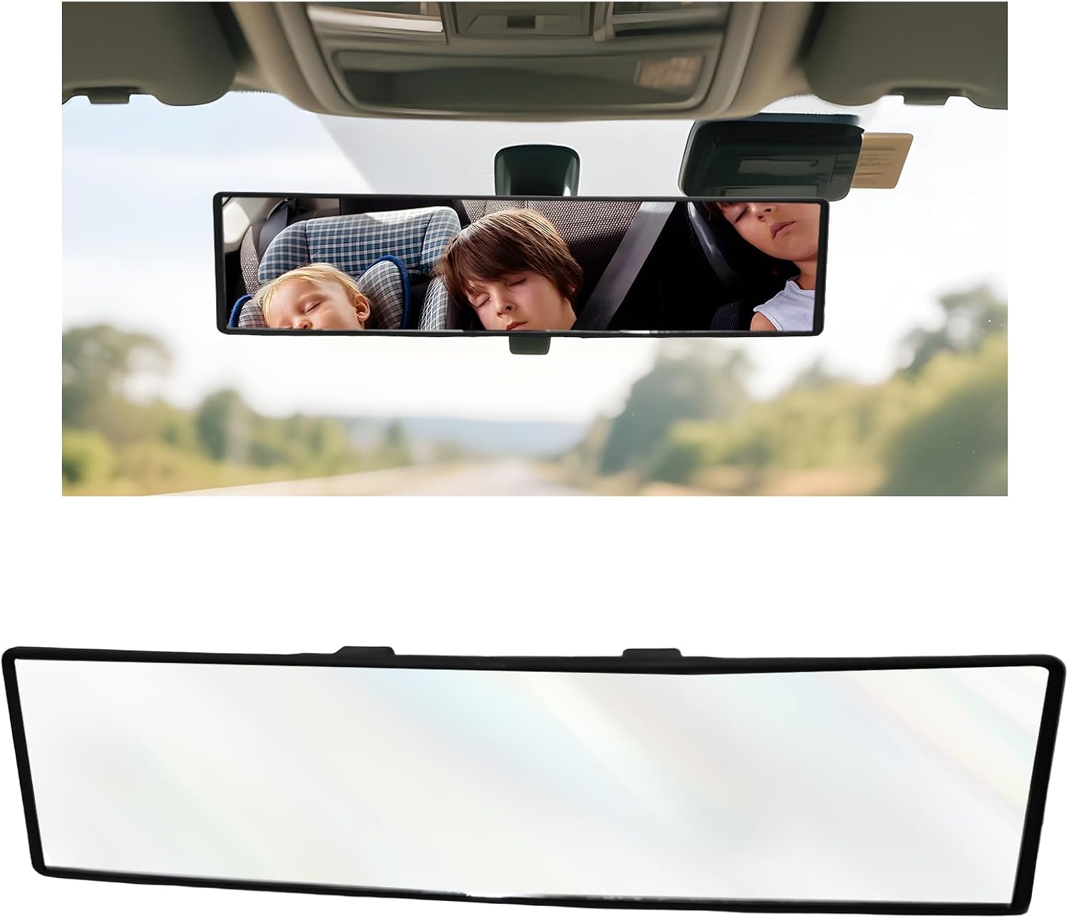 Rear View Mirror, 11.4 Inch Large View Panoramic Convex Mirrors to Reduce Blind Spot, Anti-Glare Wide Angle Clip-On Rearview Mirror for Cars SUVs Trucks, Car Accessories