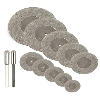 Yakamoz 10Pcs Assorted Small Diamond Cutting Wheel with Mandrel Cutoff Disc Blades Rotary Cutter Tool Kit for Metal Stone Tile, 16mm - 60mm Cutting Dia.
