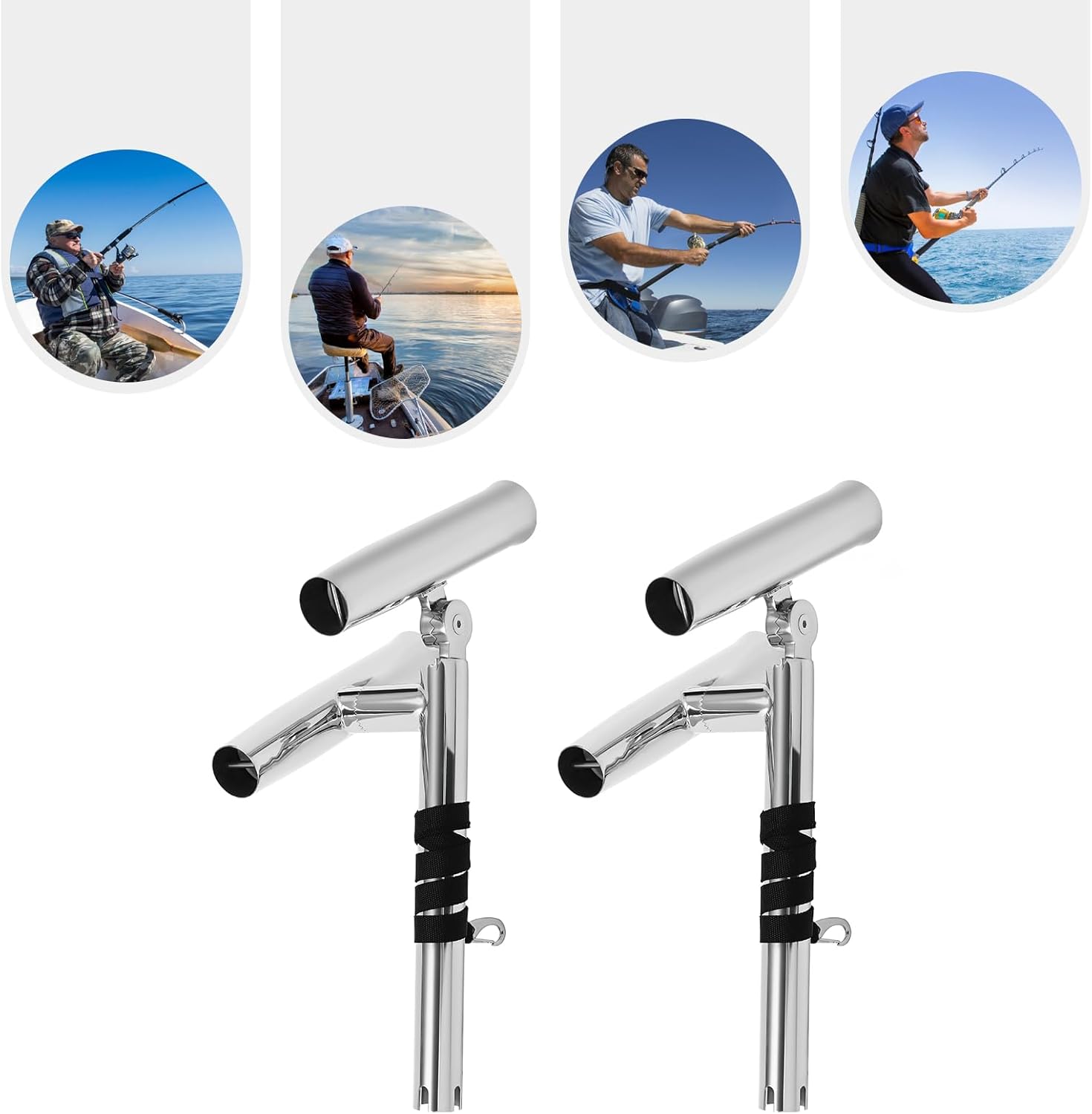 Pair of Boat Stainless Steel Fishing Dual Rod Holder Silver Highly Polished Dual Adjustable Outrigger Rod Holder, Double Angle Adjustable Rod Holder, Any Angle from Water for Marine Yacht