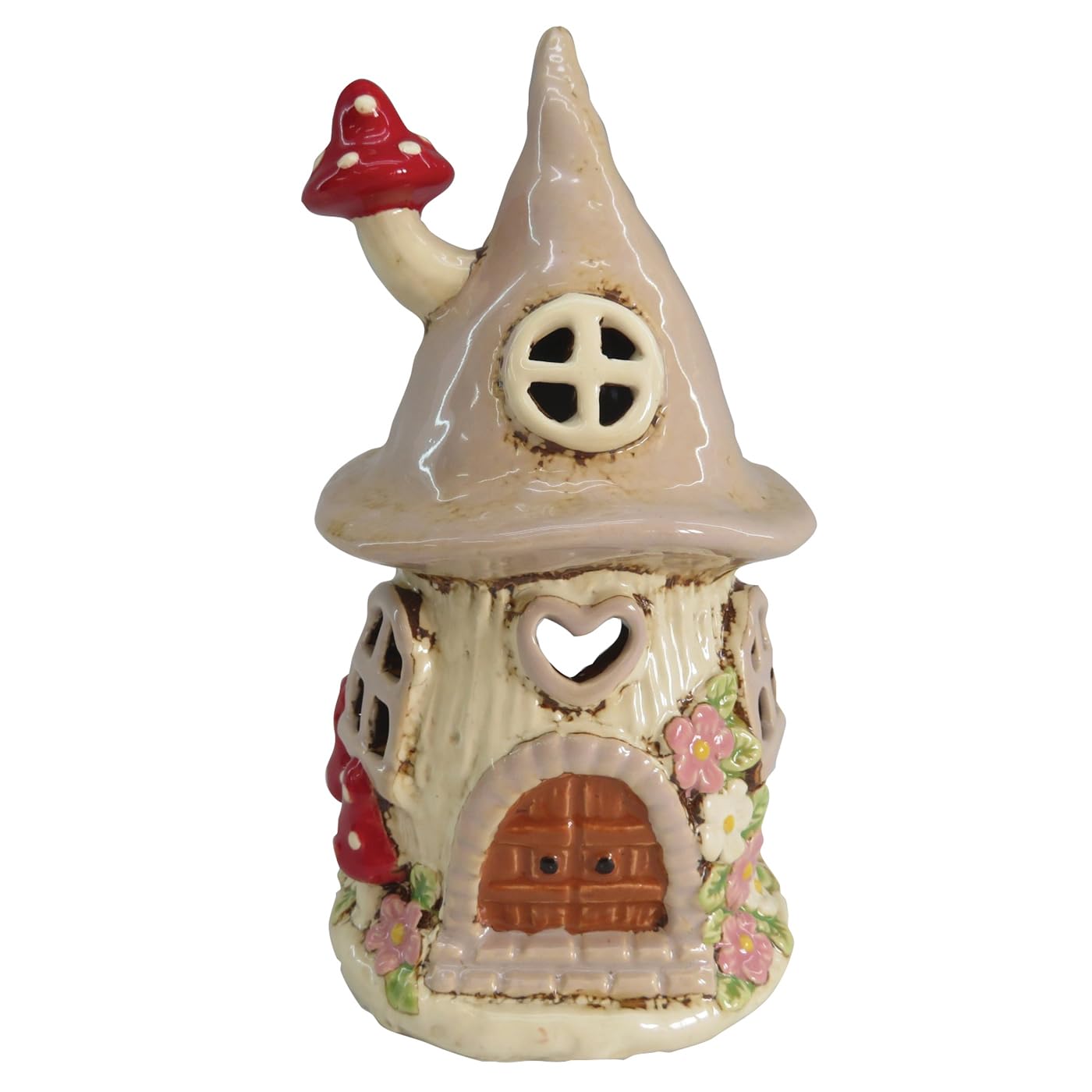 Shudehill Giftware Beige Village Pottery Tealight Holder Ceramic House Toadstool And Mushroom Collection - Blue, Or Red (Beige)
