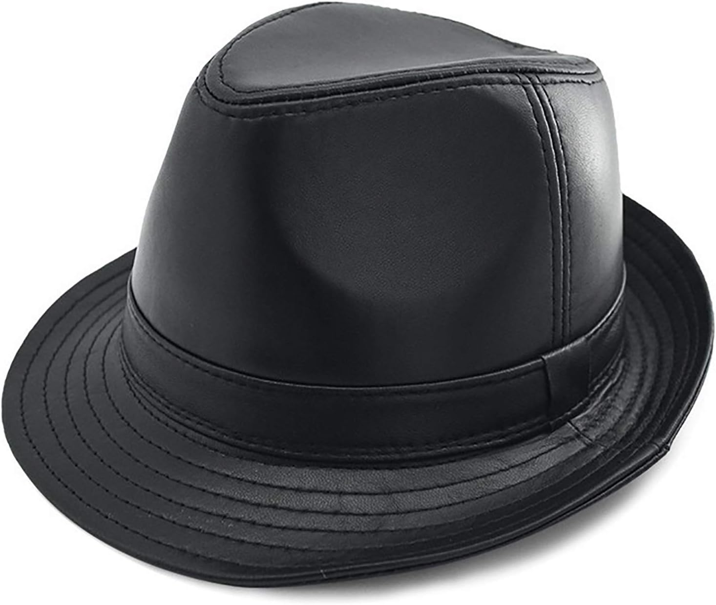 Winter Hats,Mens Leather Jazz Hat Sheepskin Vintage Fedora Trilby Hat Panama Winter Adjustable Size