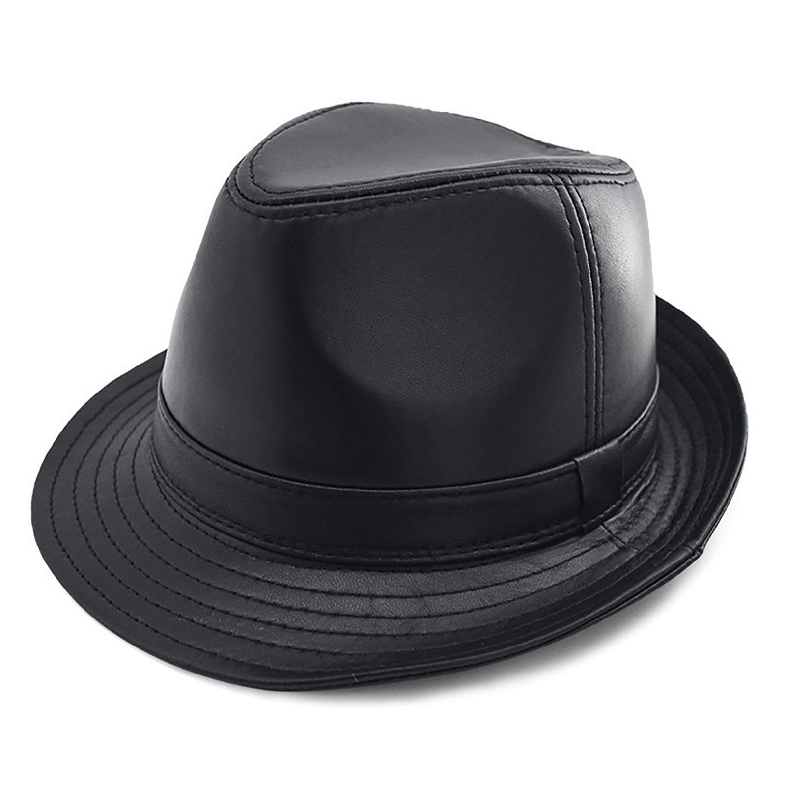 Sombreros de invierno, Sombrero de jazz de cuero para hombre Sheepskin Vintage Fedora Trilby Hat Panamá Tamaño ajustable de invierno