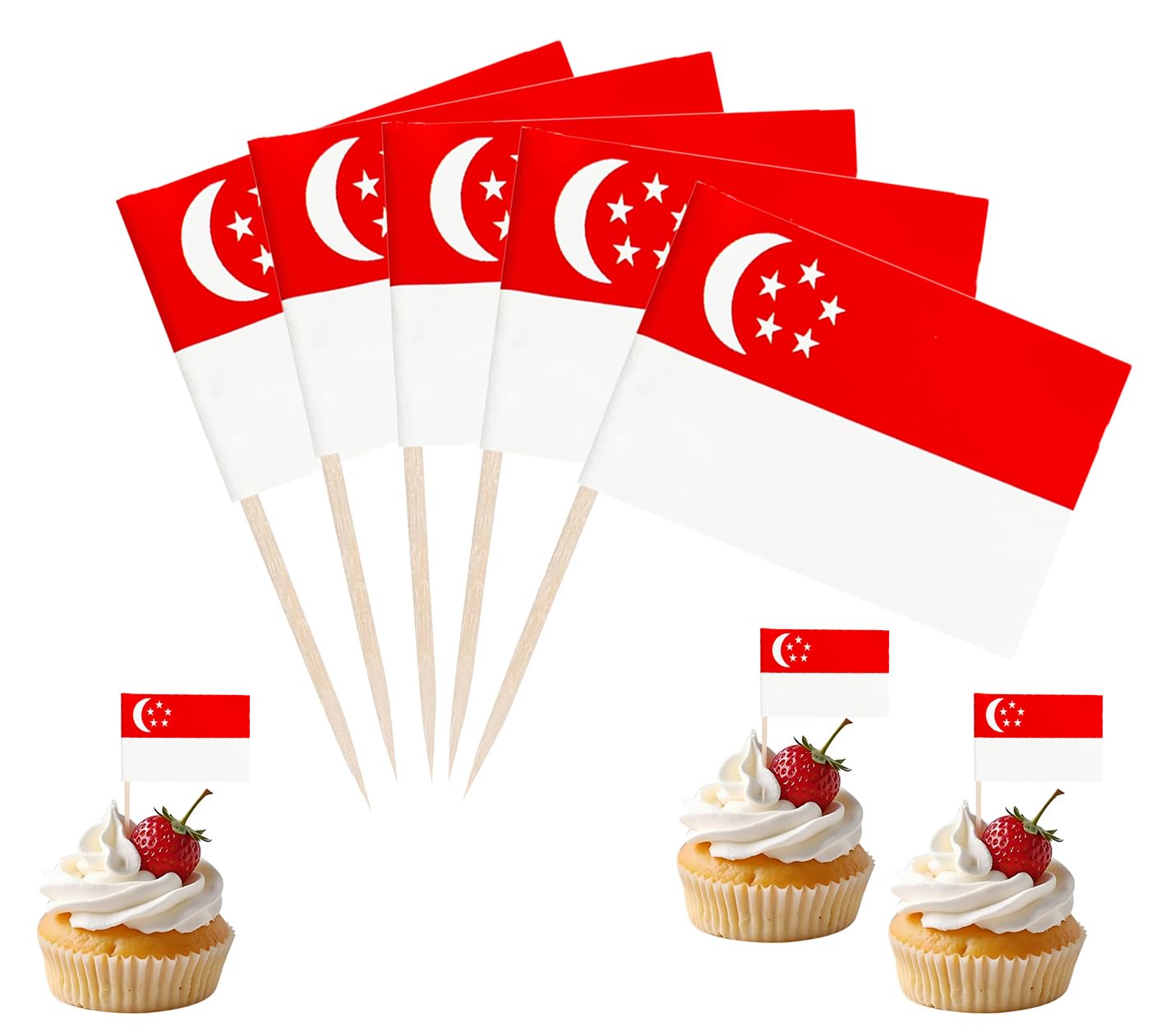 JBSJBS Singapore Flag Singapore Cupcake Topper Flags Banner Mini Small Singaporean Toothpick Stick Flags Cake Party Festival Theme Decorations(100Pcs)