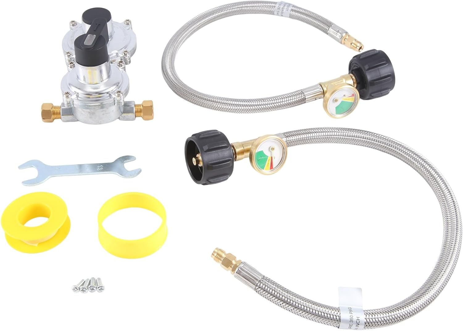 SHABD 1 Set RV Propane Regulator with Robust, 2 Tanks, 2 Levels, Automatic Switching + Meter