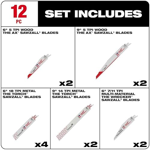 Miniatura 3 de Milwaukee Electric Tool 49-22-1129 Sawzall - Juego de hojas de sierra recíproca, 12 unidades, color blanco