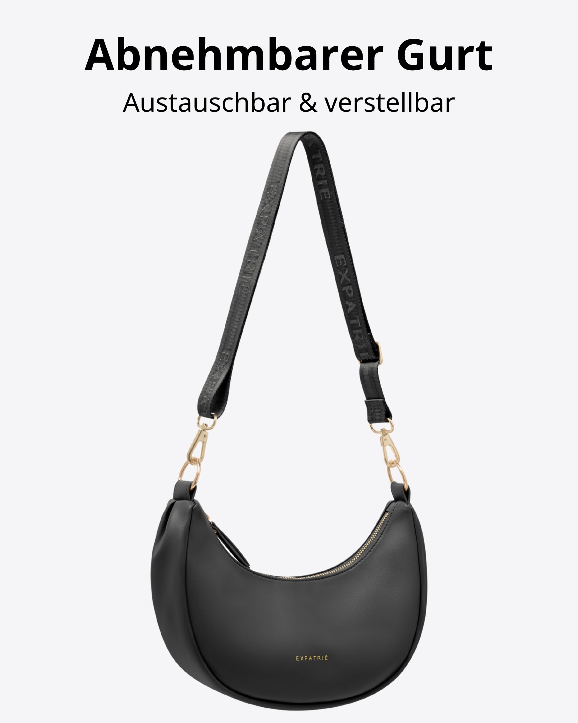 Expatrié Umhängetasche Damen - Lea Small - Half Moon Bag Schultertasche - Crossbody Bag im Halbmond Design - Halbrunde Handtasche aus Veganem Leder - Wasserabweisend