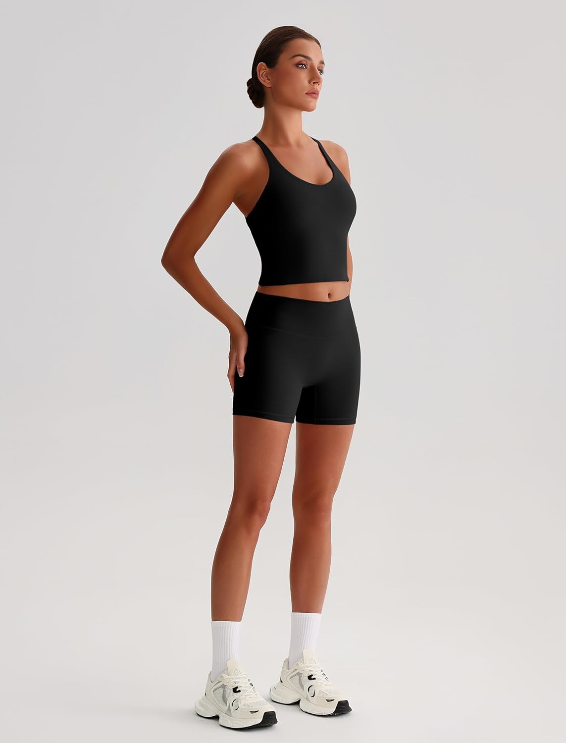 ABOCIW 2 Piece Workout Sets for Women Cross Back Sports Bra Tank High Waist Biker Shorts Gym Yoga Pilates Outfits - Image 5