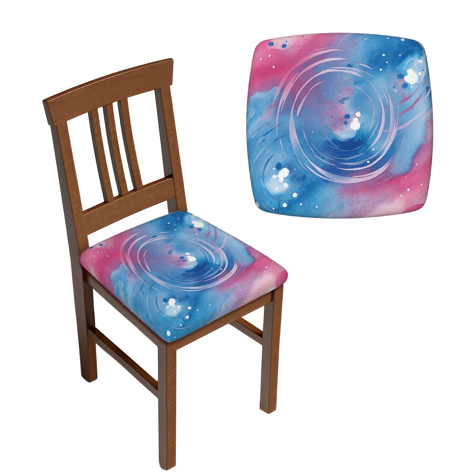NONHAI 6PCS Dining Chair Seat Covers Set Blue Swirl Watercolor Stretch Removable Chairs Covers Washable Seat Cushion Slipcovers Protector for Dining Room Kitchen Chairs