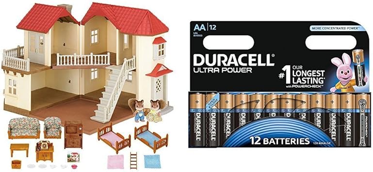 Amazon.es: Sylvanian Families - Casa de muñecas con 2 caracteres, mobiliario e iluminación (5171) con Duracell Ultra Power - Pack DE 12 Pilas alcalinas AA: Juguetes y juegos