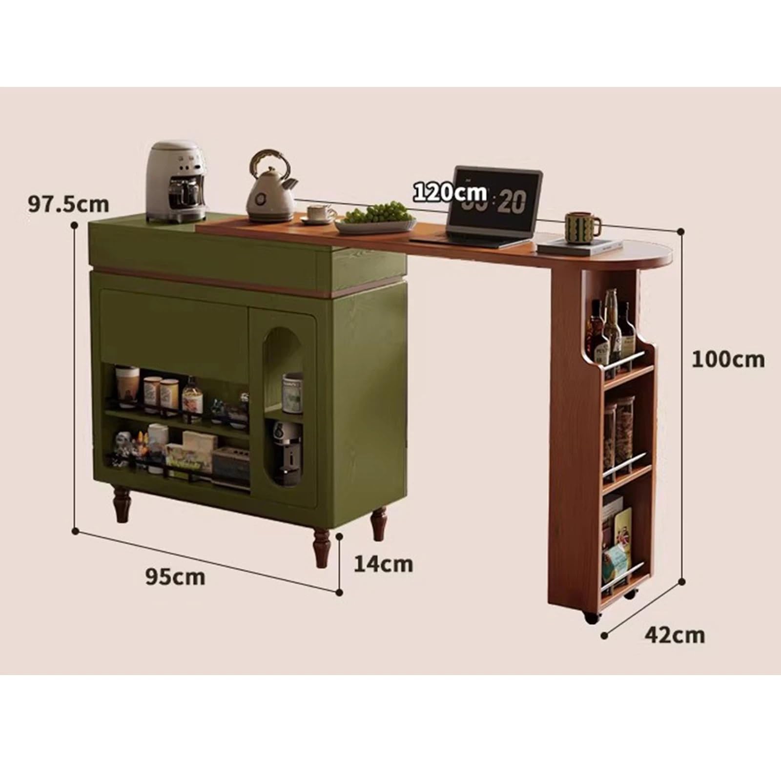Zf9tBw5sH Unidad de Isla de Cocina Aparador Extensible con Isla de Bar Mesa Deslizante y Estante Almacenamiento