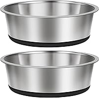 Taglory 8 Cup Stainless Steel Dog Bowls Set of 2 - Anti-Slip Silicone Base, Rust-Proof, Extra Thick 59oz for Medium Dogs, Black