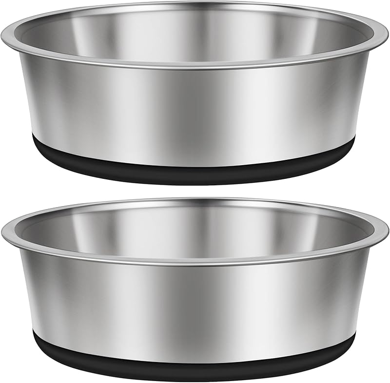 Tigelas para Cães em Aço Inoxidável Taglory com Base Antiderrapante, 11 xícaras, Pacote com 2