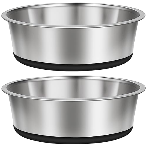 Taglory 11 Cup Stainless Steel Dog Bowls Set of 2 for Food and Water, Silicone Base Anti-Slip, Rust Resistant, Extra Thick Metal Bowls for Large Dogs, 84oz, Black - 11 CUP - Black