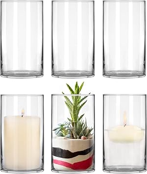 PINIWON 6 Pack Clear Glass Cylinder Vases, 6 Inch Flowers Vase