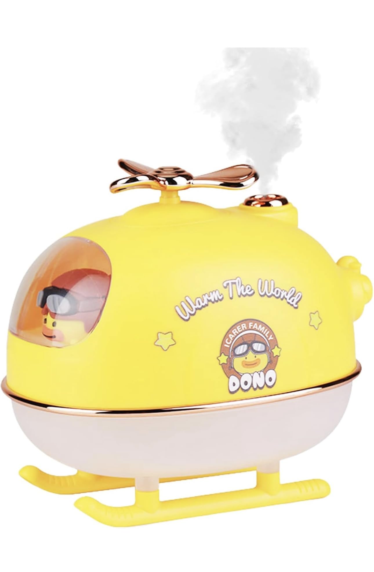 Richtots Premium 300ml Portable Humidifier, Mini Cool Mist Humidifier with Night Light, Helicopter Shape, USB Personal Auto Shut-Off, Ultra-Quiet (Yellow)-image-2