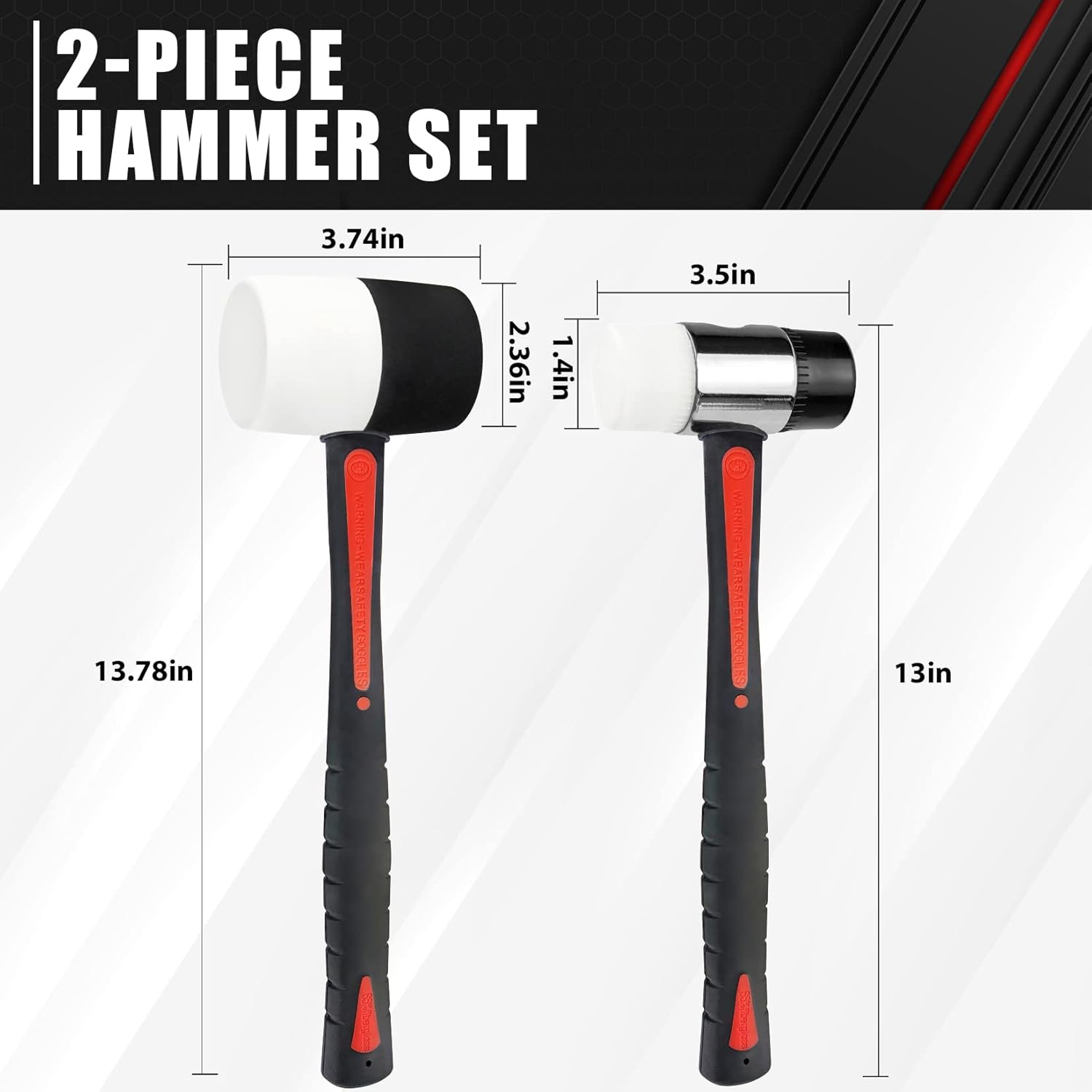 Buy C&T 2Piece Hammer Set , Black and White Rubber Mallet Hammer16oz