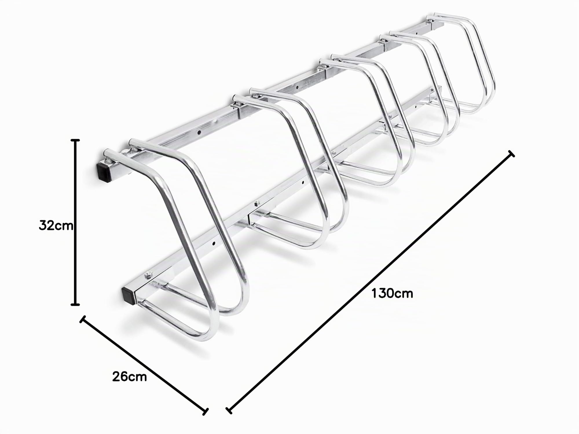Relaxdays Soporte Bicicletas Suelo, Pared, Aparcabicicletas, 5 Bicis, 26 x 130 x 32 cm, Portabicicletas, Acero, Plateado