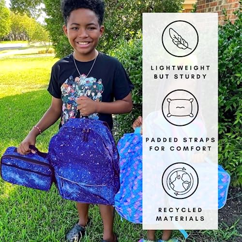 Image of Fenrici Galaxy Backpack with Lunch Box & Bento Box Matching Set, Laptop Backpack, Insulated Lunch Bag for Girls, Boys, Bento Box with 5 Compartments, Purple Galaxy, Pastel Blue