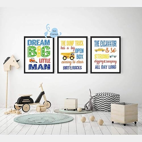 Miniatura 4 de Impresión artística inspiradora con cita de construcción colorida para niños camión tractor coche lienzo para pared 8 x 10 x 4 piezas sin marco