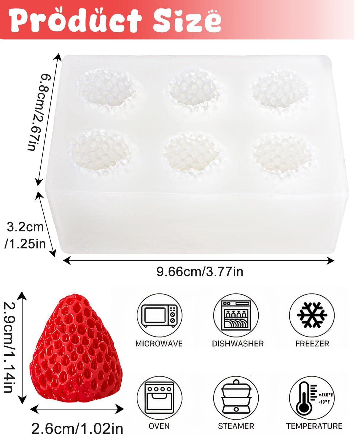 6 Cavity 3D Strawberry Silicone Mold, Chocolate Mold for Candy, Soap, Wax Melt, Cake Decorating, Baking DIY Crafts Supplies - Non-Stick Easy Release Strawberry Molds for Homemade Treats & Gifts